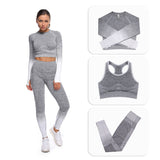 Custom Athletic Women Wear Workout Clothing  3 Piece Seamless Sports Bra High Waist Leggings