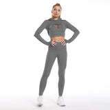 Workout Sets 3 Piece Long Sleeve Crop Tank Top + Sport Bra + Leggings
