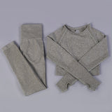 Free Sample Wholesale Seamless High Waisted Yoga Pants Ribbed Leggings And Crop Top Set 3 Pieces