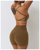 Strappy Back V Shape Waist Yoga Shorts Leggings Set