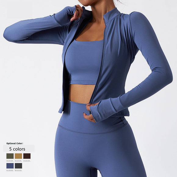 Lightweight Zip Up Yoga Jacket Cropped Athletic Slim Fit Tops