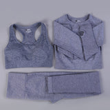 Free Sample Wholesale Seamless High Waisted Yoga Pants Ribbed Leggings And Crop Top Set 3 Pieces