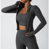 Lightweight Zip Up Yoga Jacket Cropped Athletic Slim Fit Tops
