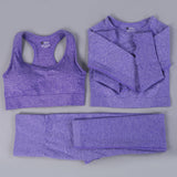 Free Sample Wholesale Seamless High Waisted Yoga Pants Ribbed Leggings And Crop Top Set 3 Pieces