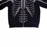 Oversized Rhinestone Skeleton Graphic Zip Up Hallowmas Hooded Sweatshirt Streetwear Jacket