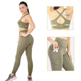 2 Piece Tracksuit Workout Outfits High Waist Leggings and Stretch Sports Bra Set