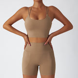 Recycled Material Strappy Back Bra And Leggings Short Set