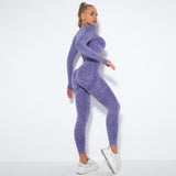  Seamless Tie Dye Workout Long Sleeve Top Scrunch Butt Lift Yoga Pants Set