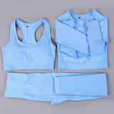 Free Sample Wholesale Seamless High Waisted Yoga Pants Ribbed Leggings And Crop Top Set 3 Pieces