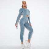  Seamless Tie Dye Workout Long Sleeve Top Scrunch Butt Lift Yoga Pants Set