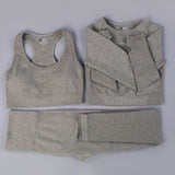 Free Sample Wholesale Seamless High Waisted Yoga Pants Ribbed Leggings And Crop Top Set 3 Pieces