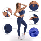 Workout Sets 3 Piece Long Sleeve Crop Tank Top + Sport Bra + Leggings