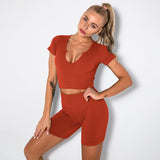 2 Piece Seamless Ribbed High Waist Shorts And Tops