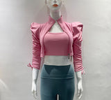 2 Piece High Waist Yoga Leggings Outfit with Sports Zip Tops for Home GYM