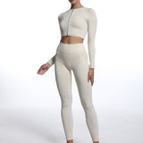 2 Piece Seamless Outfits Long Sleeve Crop Tops Leggings Active Gym Clothes