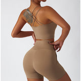 Recycled Material Strappy Back Bra And Leggings Short Set
