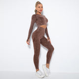  Seamless Tie Dye Workout Long Sleeve Top Scrunch Butt Lift Yoga Pants Set