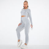  Seamless Tie Dye Workout Long Sleeve Top Scrunch Butt Lift Yoga Pants Set