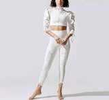 2 Piece High Waist Yoga Leggings Outfit with Sports Zip Tops for Home GYM