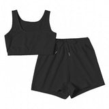 2 Piece Outfits Sets Sleeveless Tank Crop Tops High Waisted Drawstring Shorts