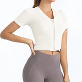 Women's Zipper Front Closure Short Sleeve Sports Tops