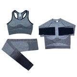 Custom Athletic Women Wear Workout Clothing  3 Piece Seamless Sports Bra High Waist Leggings