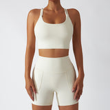 Recycled Material Strappy Back Bra And Leggings Short Set