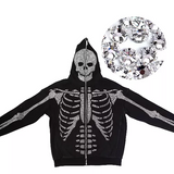 Oversized Rhinestone Skeleton Graphic Zip Up Hallowmas Hooded Sweatshirt Streetwear Jacket