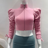 2 Piece High Waist Yoga Leggings Outfit with Sports Zip Tops for Home GYM