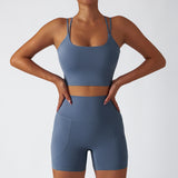 Recycled Material Strappy Back Bra And Leggings Short Set