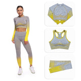 Custom Athletic Women Wear Workout Clothing  3 Piece Seamless Sports Bra High Waist Leggings