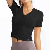 Women's Zipper Front Closure Short Sleeve Sports Tops