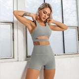 Recycled Fabric Workout Outfits 2 Piece Double-Layered Sport Bra High Waist Yoga Leggings Sets