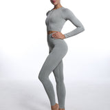 2 Piece Seamless Outfits Long Sleeve Crop Tops Leggings Active Gym Clothes