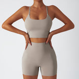Recycled Material Strappy Back Bra And Leggings Short Set