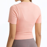 Women's Zipper Front Closure Short Sleeve Sports Tops