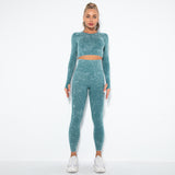  Seamless Tie Dye Workout Long Sleeve Top Scrunch Butt Lift Yoga Pants Set