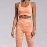 Woven Leopard Seamless 2 Piece Leggings Crop Top Set