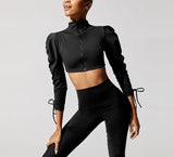 2 Piece High Waist Yoga Leggings Outfit with Sports Zip Tops for Home GYM