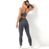 Popular fitness gym sport suit clothing tight leggings stretch seamless acid wash yoga wear set for women