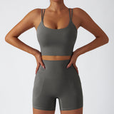 Recycled Material Strappy Back Bra And Leggings Short Set