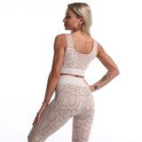 Women 2 Piece Seamless Weave Pattern Yoga Gym Activewear Set