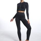 2 Piece Seamless Outfits Long Sleeve Crop Tops Leggings Active Gym Clothes