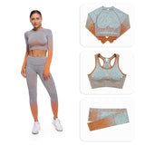 Custom Athletic Women Wear Workout Clothing  3 Piece Seamless Sports Bra High Waist Leggings