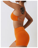 Strappy Back V Shape Waist Yoga Shorts Leggings Set