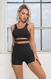 Recycled Fabric Workout Outfits 2 Piece Double-Layered Sport Bra High Waist Yoga Leggings Sets