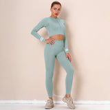  Seamless Gym Zipper Long Sleeve Tops High Waist Leggings Sets