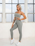 Recycled Fabric Workout Outfits 2 Piece Double-Layered Sport Bra High Waist Yoga Leggings Sets