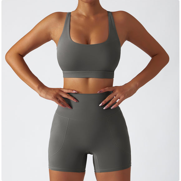 Recycled Material Racer Back Bra And Leggings Short Set