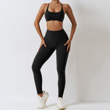 Strappy Back V Shape Waist Yoga Shorts Leggings Set